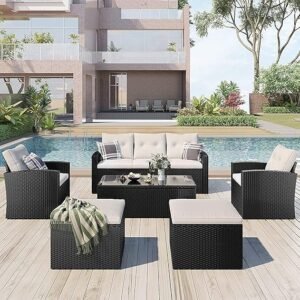 IIOF Rattan wicker 7 Seater with table and waterproof cushion for your Garden Space.