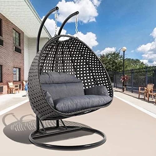 IIOF Outdoor/Balcony/Garden Furniture Double Seater Hanging Swing Chair with Stand (Black ) - Image 3