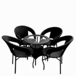 IIOF Garden Patio 4 Seating Chair with 1 glass Table Set Balcony Outdoor Furniture (Black).