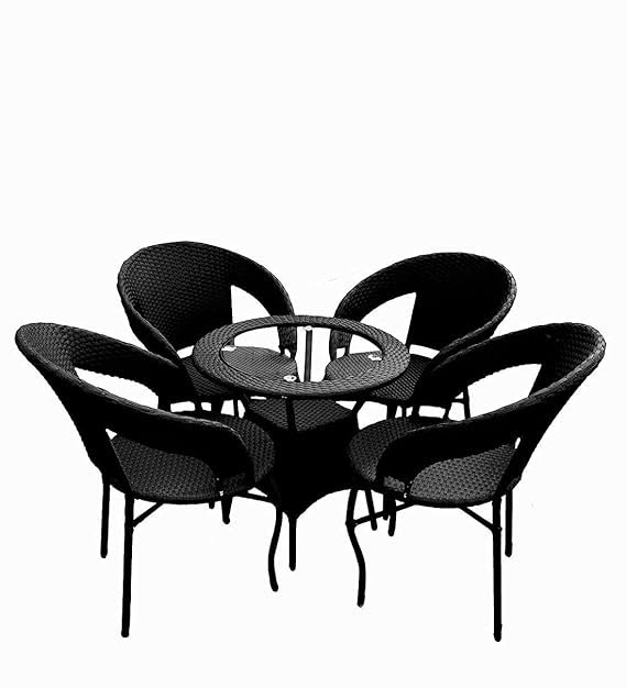 IIOF Garden Patio 4 Seating Chair with 1 glass Table Set Balcony Outdoor Furniture (Black).