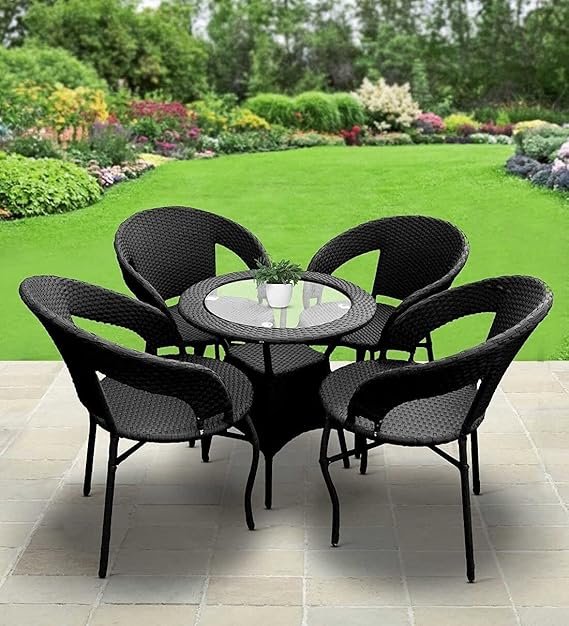 IIOF Garden Patio 4 Seating Chair with 1 glass Table Set Balcony Outdoor Furniture (Black). - Image 2