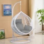 IIOF Indoor/Outdoor Hanging Swing Chair with Stand and Cushion (white & grey)