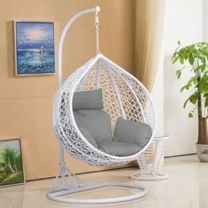 IIOF Indoor/Outdoor Hanging Swing Chair with Stand and Cushion (white & grey)