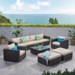 IIOF Rattan wicker 8 Seater Sofa set with glass table for Garden Outdoor (Dark Brown & Cream).