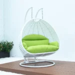 IIOF Outdoor/Balcony/Garden Furniture Double Seater Hanging Swing Chair with Stand (White & Green)).