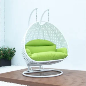 IIOF Outdoor/Balcony/Garden Furniture Double Seater Hanging Swing Chair with Stand (White & Green)).