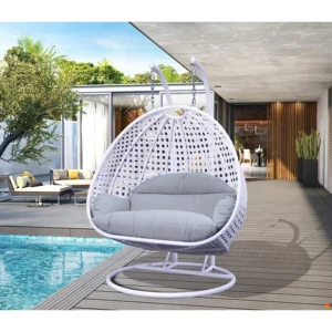 IIOF Outdoor/Balcony/Garden Furniture Double Seater Hanging Swing Chair with Stand (White & Grey))