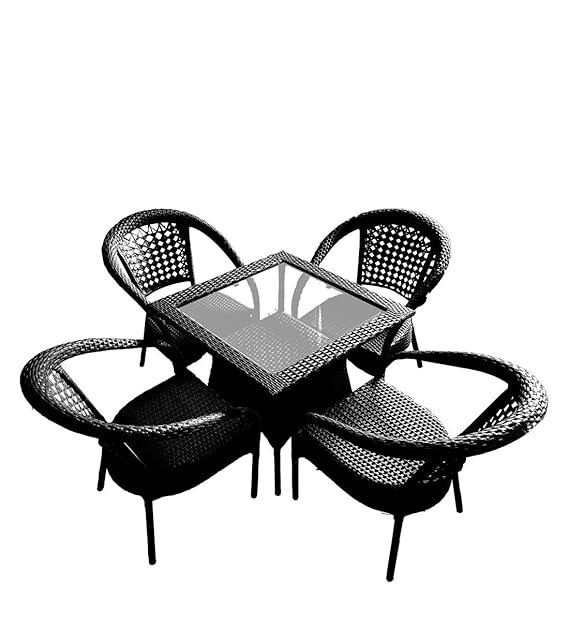 IIOF Garden Patio Seating Chairs with Rectangle Glass Table Set Balcony Outdoor Furniture with 1 Tables and 4 Chair Set (Black) - Image 2