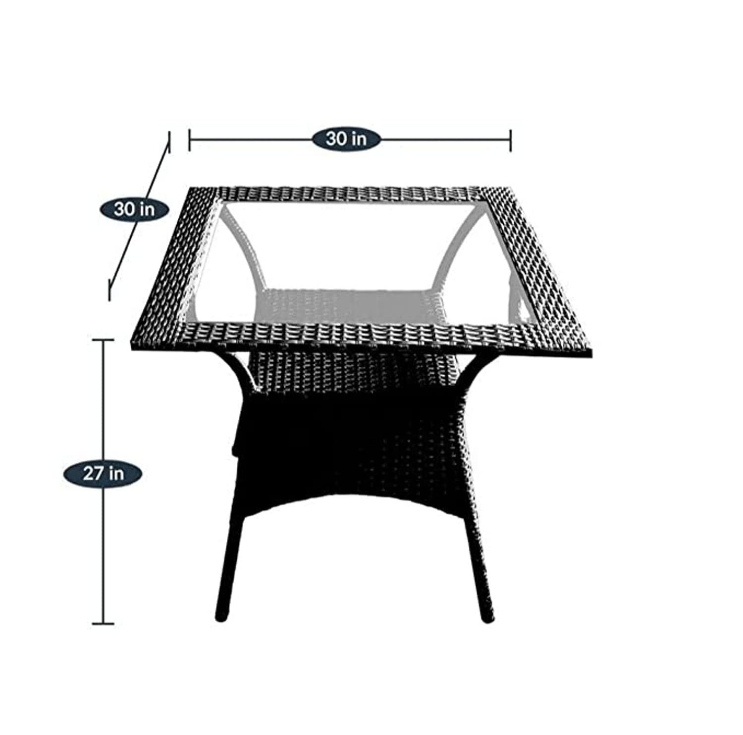 IIOF Garden Patio Seating Chairs with Rectangle Glass Table Set Balcony Outdoor Furniture with 1 Tables and 4 Chair Set (Black) - Image 6