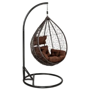 IIOF Outdoor/Indoor/Balcony/Garden Swing Chair with Stand and Cushion Set (Dark Brown & brown) )