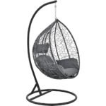 IIOF Outdoor/Indoor/Balcony/Garden/Patio Swing Chair with Stand and Cushion Set (Black and Grey).