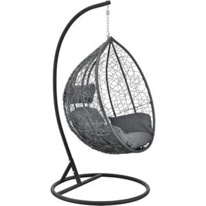IIOF Outdoor/Indoor/Balcony/Garden/Patio Swing Chair with Stand and Cushion Set (Black and Grey).