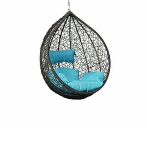 IIOF Hammock hanging swing chair with red cushion for Outdoor/Indoor/Balcony without Stand Set (Black and light blue)