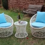 Rattan Wicker Outdoor 2 Seater Patio Table and Chair Set Multipurpose Garden Coffee Table Set Furniture with 1 Table and 2 Chairs (White)