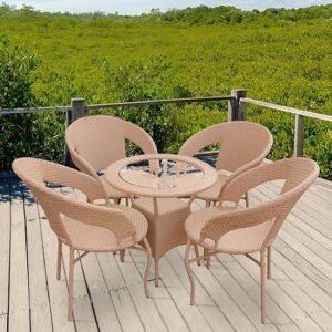 IIOF D-12 Patio |Indoor| Outdoor| Living Room | Balcony | Garden |(4 Chair + 1 Table)|Furniture Set |Coffee Chair Set |Powder Coated| (Light Pink)