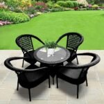 IIOF D-8 Patio |Indoor| Outdoor| Living Room | Balcony | Garden |(4 Chair + 1 Table)|Furniture Set |Coffee Chair Set |Powder Coated| (Black)
