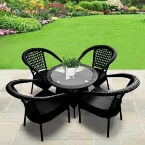 IIOF D-8 Patio |Indoor| Outdoor| Living Room | Balcony | Garden |(4 Chair + 1 Table)|Furniture Set |Coffee Chair Set |Powder Coated| (Black)