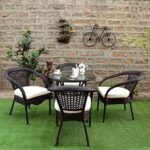 IIOF D-8 Patio |Indoor| Outdoor| Living Room | Balcony | Garden |(4 Chair + 1 Table)|Furniture Set |Coffee Chair Set |Powder Coated| (Brown)