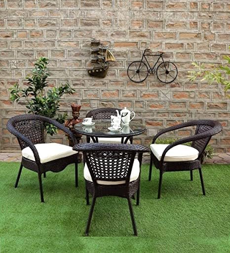 IIOF D-8 Patio |Indoor| Outdoor| Living Room | Balcony | Garden |(4 Chair + 1 Table)|Furniture Set |Coffee Chair Set |Powder Coated| (Brown)