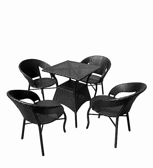 IIOF-D-12-4CHAIR+1TABLE Garden Patio Seating with Rectangle Table Set Balcony Outdoor Furniture (Black) - Image 3