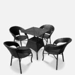 IIOF-D-12-4CHAIR+1TABLE Garden Patio Seating with Rectangle Table Set Balcony Outdoor Furniture (Black)