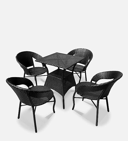 IIOF-D-12-4CHAIR+1TABLE Garden Patio Seating with Rectangle Table Set Balcony Outdoor Furniture (Black)