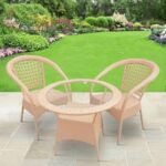 IIOF Garden Patio 2 Seating Chair with 1 glass Table Set Balcony Outdoor Furniture (Light Pink)