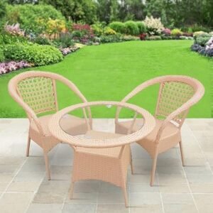IIOF Garden Patio 2 Seating Chair with 1 glass Table Set Balcony Outdoor Furniture (Light Pink)