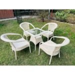 IIOF Garden Patio Seating Chairs with Rectangle Glass Table Set Balcony Outdoor Furniture with 1 Tables and 4 Chairs Set (White).