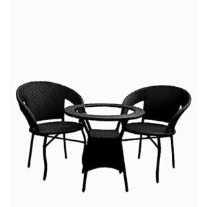 IIOF Garden Patio 2 Seating Chair with 1 glass Table Set Balcony Outdoor Furniture (Black).