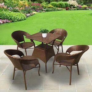 IIOF D-12 Patio |Indoor| Outdoor| Living Room | Balcony | Garden |(4 Chair + 1 Table)|Furniture Set |Coffee Chair Set |Powder Coated| (Golden)