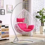 IIOF Outdoor/Indoor/Balcony/Garden/Patio Swing Chair with Stand and Cushion Set (White and Pink).