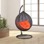 IIOF Famous Garden Furniture Single Seater Hammock Swing Chair with Stand & Cushion Hanging Jhula for Indoor, Outdoor, Balcony, Home, Patio, Yard, Balcony, Garden(Black Swing & Orange Cushion)