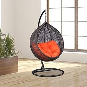 IIOF Famous Garden Furniture Single Seater Hammock Swing Chair with Stand & Cushion Hanging Jhula for Indoor, Outdoor, Balcony, Home, Patio, Yard, Balcony, Garden(Black Swing & Orange Cushion)