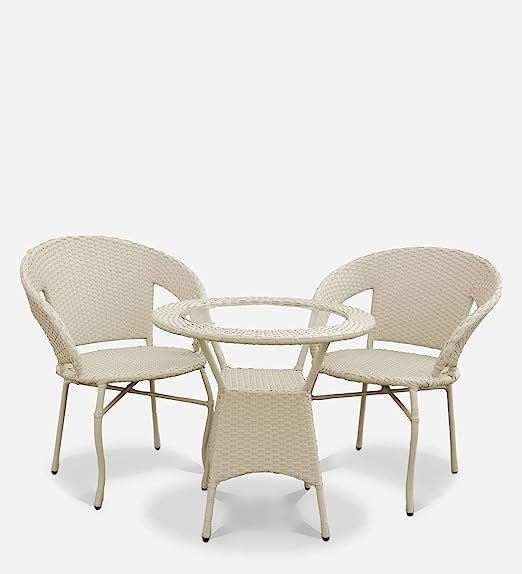 IIOF Garden Patio 2 Seating Chair with 1 glass Table Set Balcony Outdoor Furniture (White). - Image 2