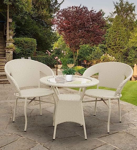 IIOF Garden Patio 2 Seating Chair with 1 glass Table Set Balcony Outdoor Furniture (White).