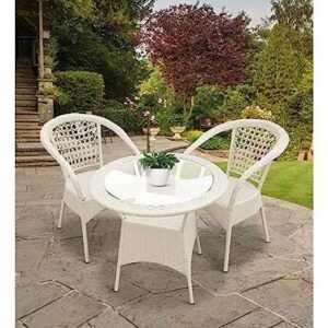 IIOF Garden Patio Seating Chairs with Glass Table Set Balcony Outdoor Furniture with 1 Tables and 2 Chairs Set (White).