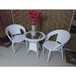 IIOF Garden Patio 2 Seating Chair with 1 glass Table Set Balcony Outdoor Furniture (White)