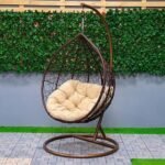 IIOF Outdoor/Indoor/Balcony/Garden/Patio Swing Chair with Stand and Cushion Set (Brown and Beige).