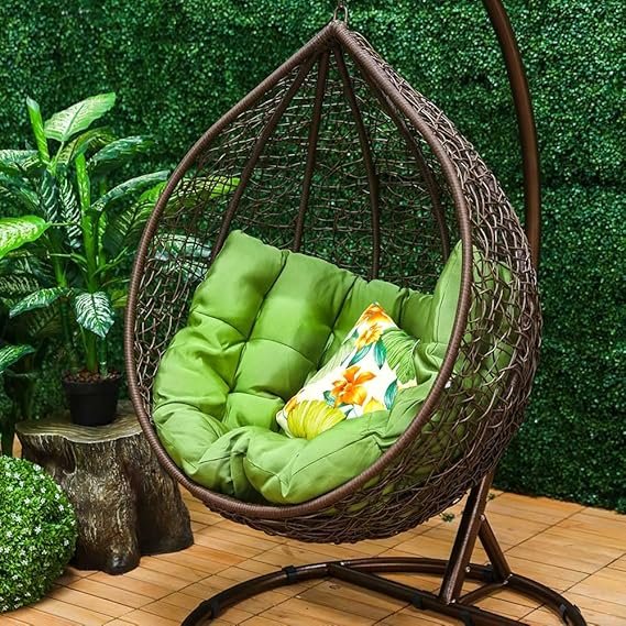 IIOF Outdoor/Indoor/Balcony/Garden/Patio Swing Chair with Stand and Cushion Set (Brown and Green). - Image 2