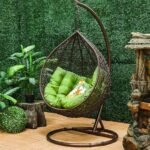 IIOF Outdoor/Indoor/Balcony/Garden/Patio Swing Chair with Stand and Cushion Set (Brown and Green).