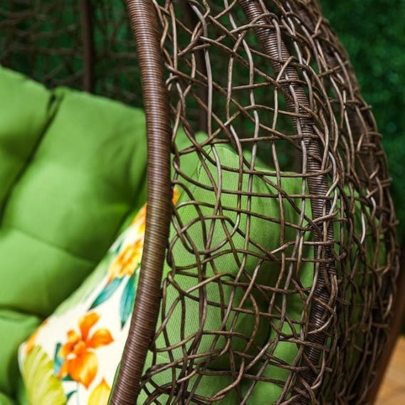 IIOF Outdoor/Indoor/Balcony/Garden/Patio Swing Chair with Stand and Cushion Set (Brown and Green). - Image 3