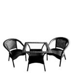 IIOF Garden Patio Seating Chairs with Rectangle Glass Table Set Balcony Outdoor Furniture with 1 Tables and 2 Chairs Set (Black)