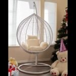 IIOF Outdoor/Indoor/Balcony/Garden/Patio Swing Chair with Stand and Cushion Set (White and Cream).