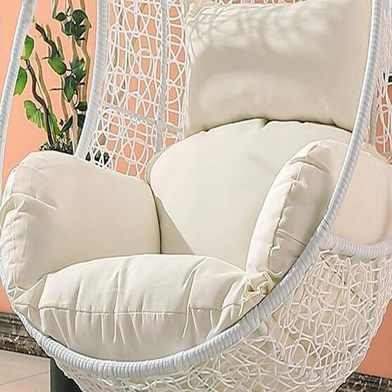 IIOF Outdoor/Indoor/Balcony/Garden/Patio Swing Chair with Stand and Cushion Set (White and Cream). - Image 2
