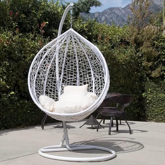 IIOF Outdoor/Indoor/Balcony/Garden/Patio Swing Chair with Stand and Cushion Set (White and Cream). - Image 3