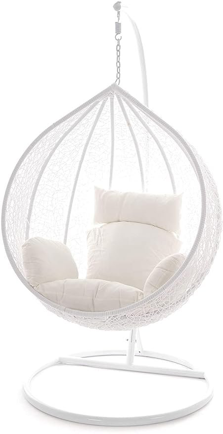 IIOF Outdoor/Indoor/Balcony/Garden/Patio Swing Chair with Stand and Cushion Set (White and Cream). - Image 5