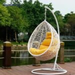 IIOF Famous Garden Furniture Single Seater Hammock Swing Chair with Stand & Cushion Hanging Jhula for Indoor, Outdoor, (White Swing & yellow Cushion)