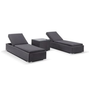 IIOF Outdoor Lounge Chairs Set: Black Rattan with Cushions & Table.