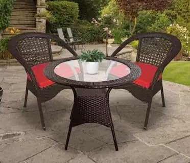 IIOF D-8 indoor/outdoor patio Coffee Chair Set (2 Chair + 1 Table) |Powder Coated| (Black).